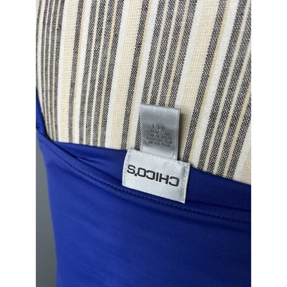 Chicos Medium 1 Cobalt Blue wide strap tank top Built-in shelf bra nylon/spandex - Picture 3 of 3